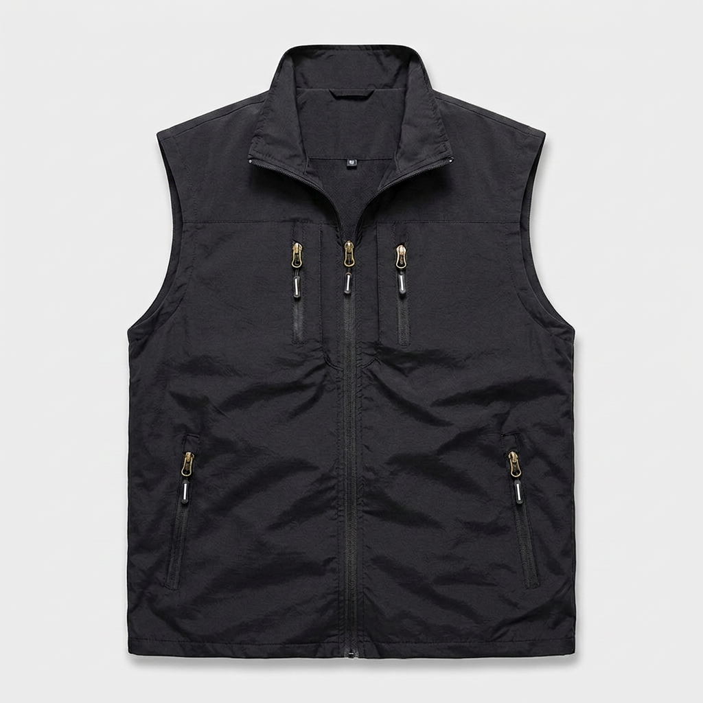 Zip Vest Stand Collar Gold Hardware Pockets for Men