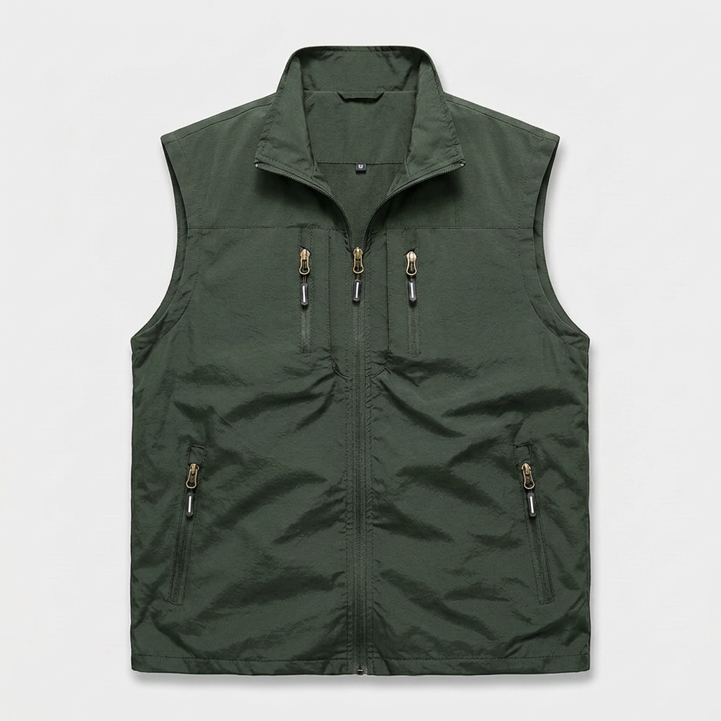 Zip Vest Stand Collar Gold Hardware Pockets for Men