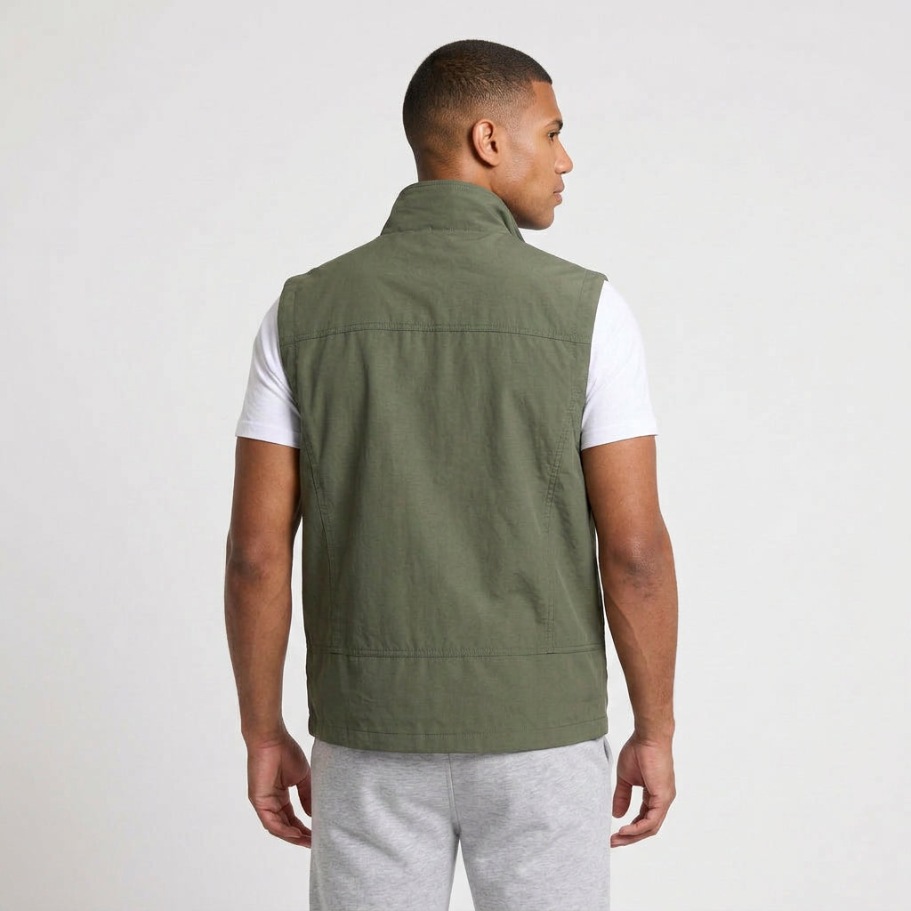 Zip-Up Vest Stand Collar Multi-Pocket for Men