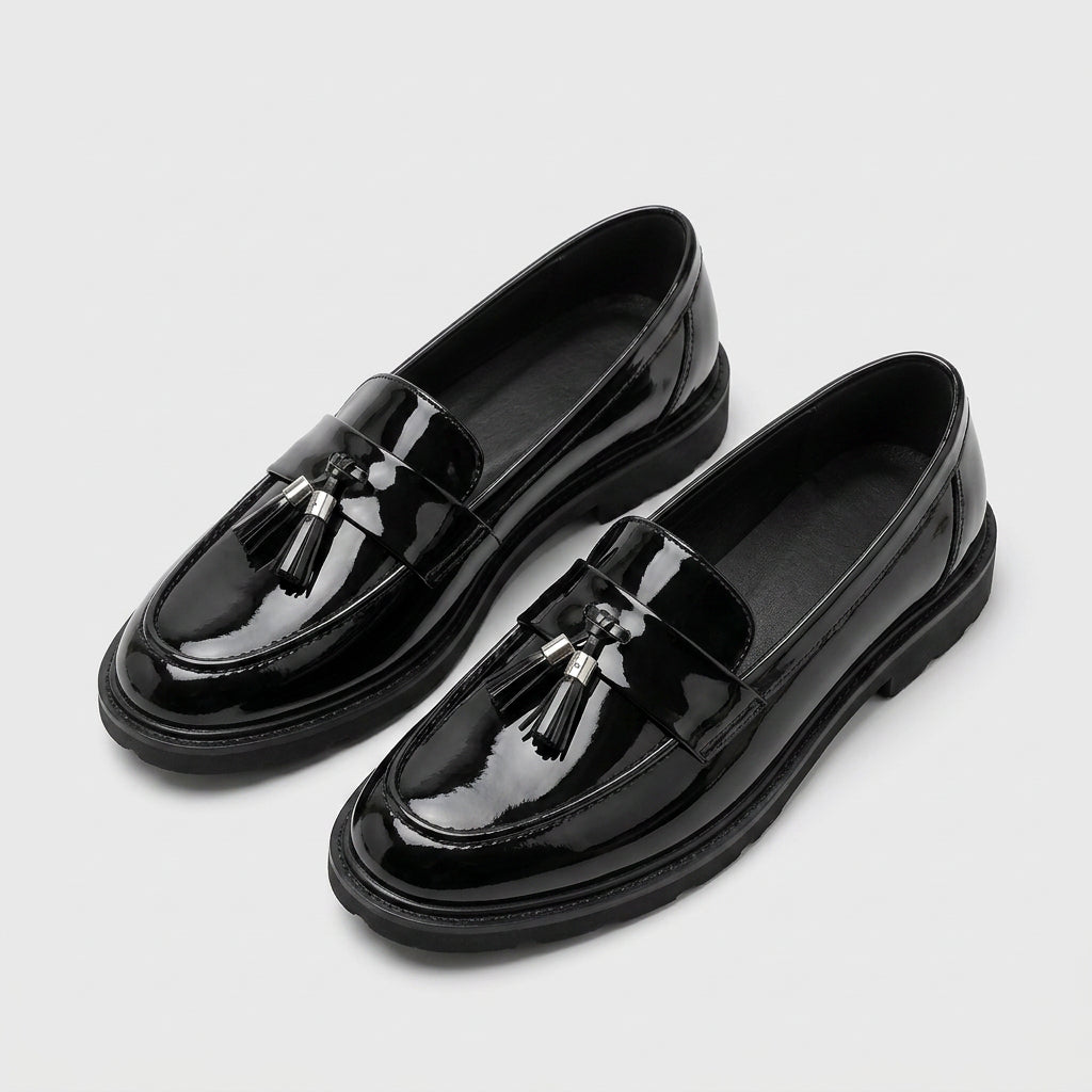 Patent Leather Tassel Loafers Chunky Sole for Men