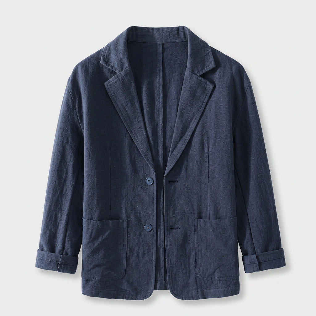 Linen Blazer Single Button Patch Pockets Relaxed Fit for Men