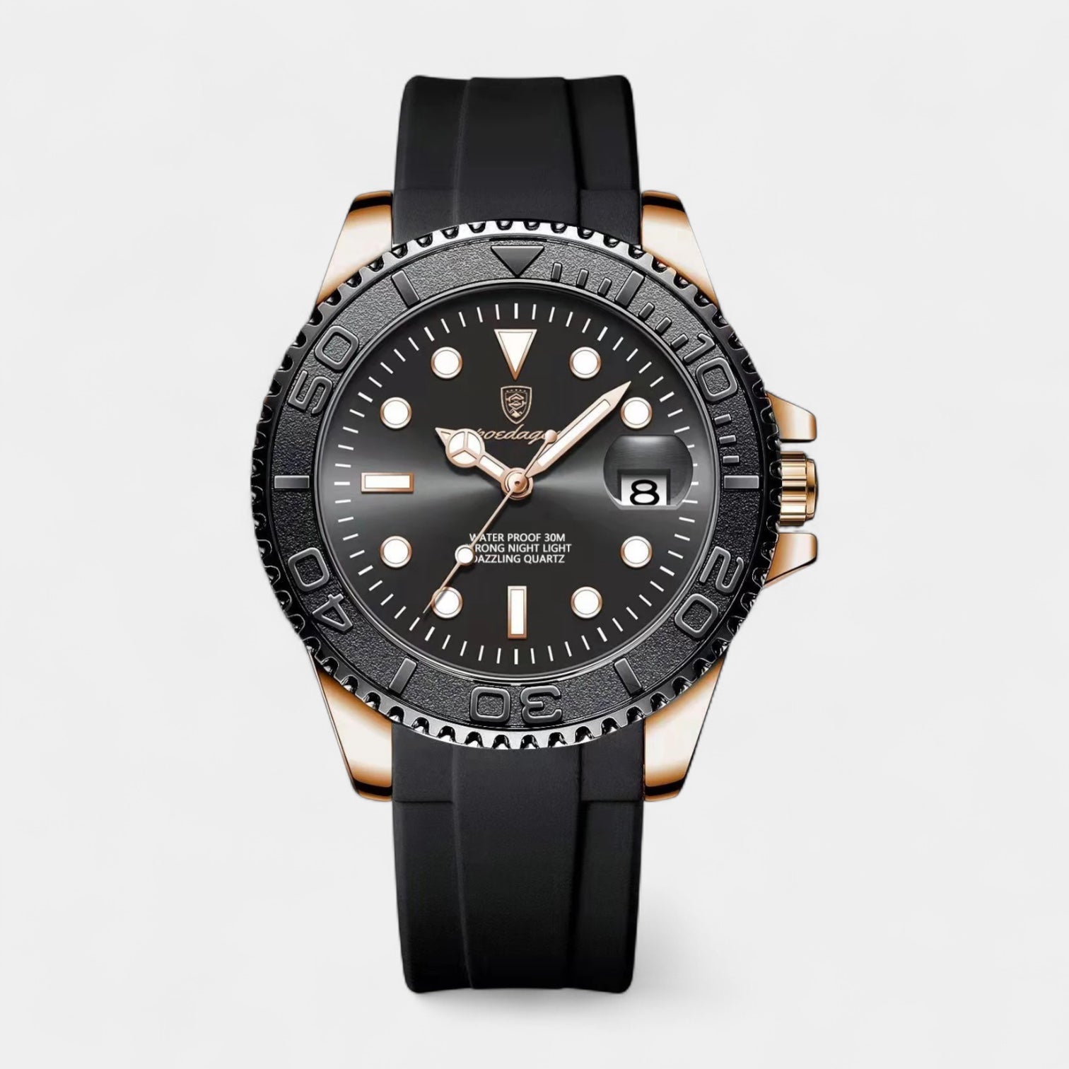 Vintares | Men’s Stainless Steel Diver Quartz Watch with Unidirectional Rotating Bezel & Date Magnifier