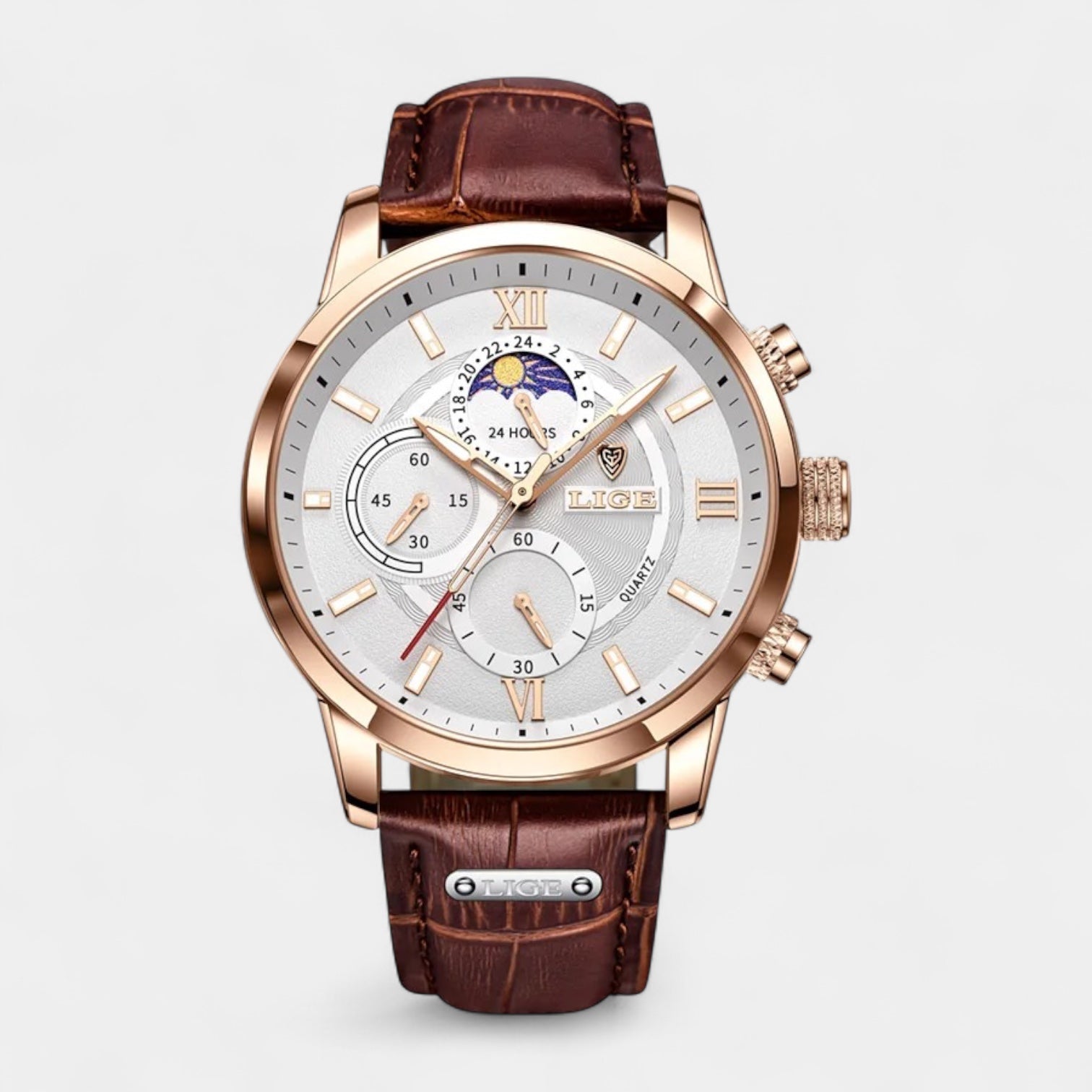 Vintares | Moonphase Chronograph Watch Stainless Steel Leather Band