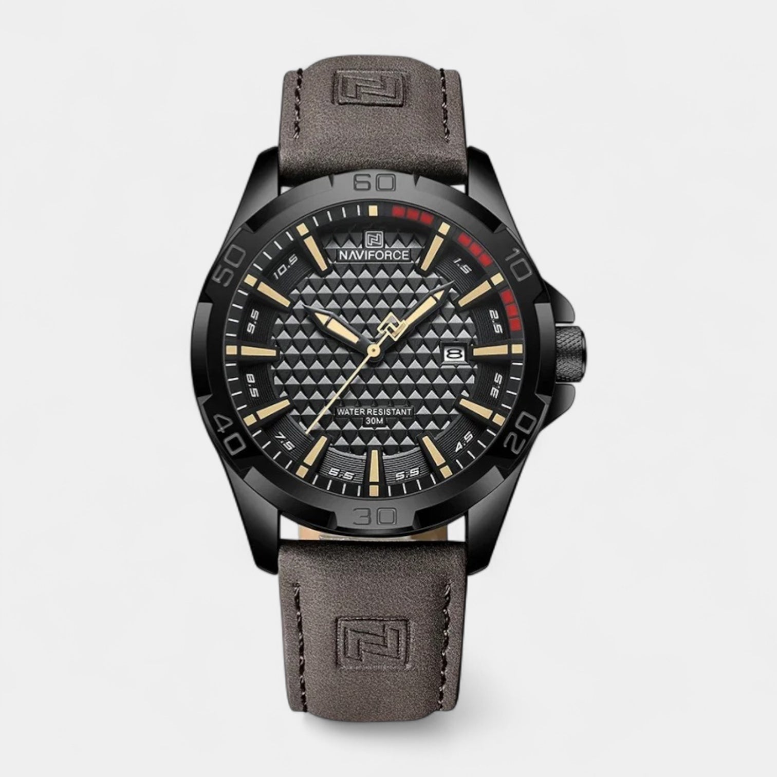 Vintares | Men's Military Watch 45 mm, Leather Strap
