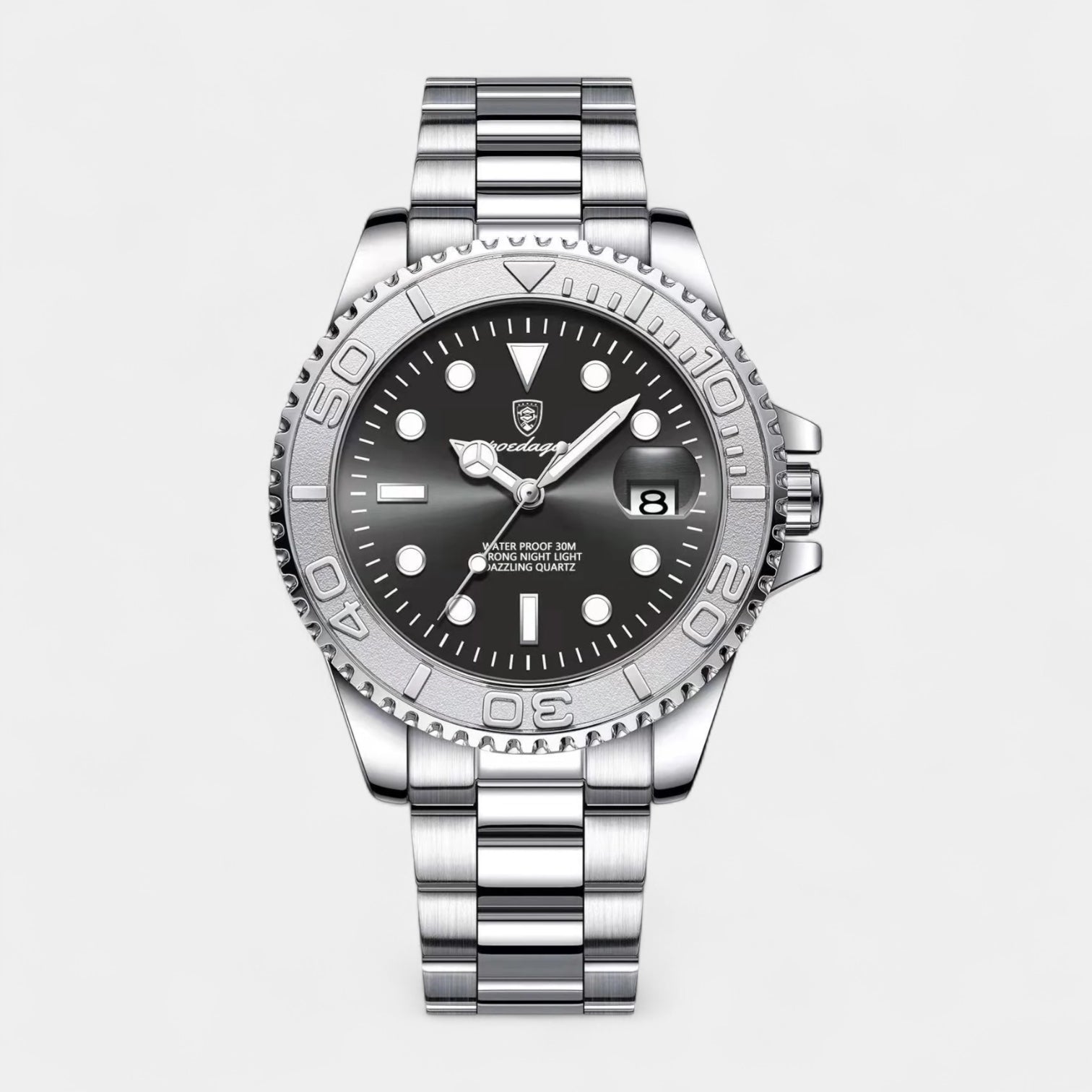 Vintares | Men’s Stainless Steel Diver Quartz Watch with Unidirectional Rotating Bezel & Date Magnifier