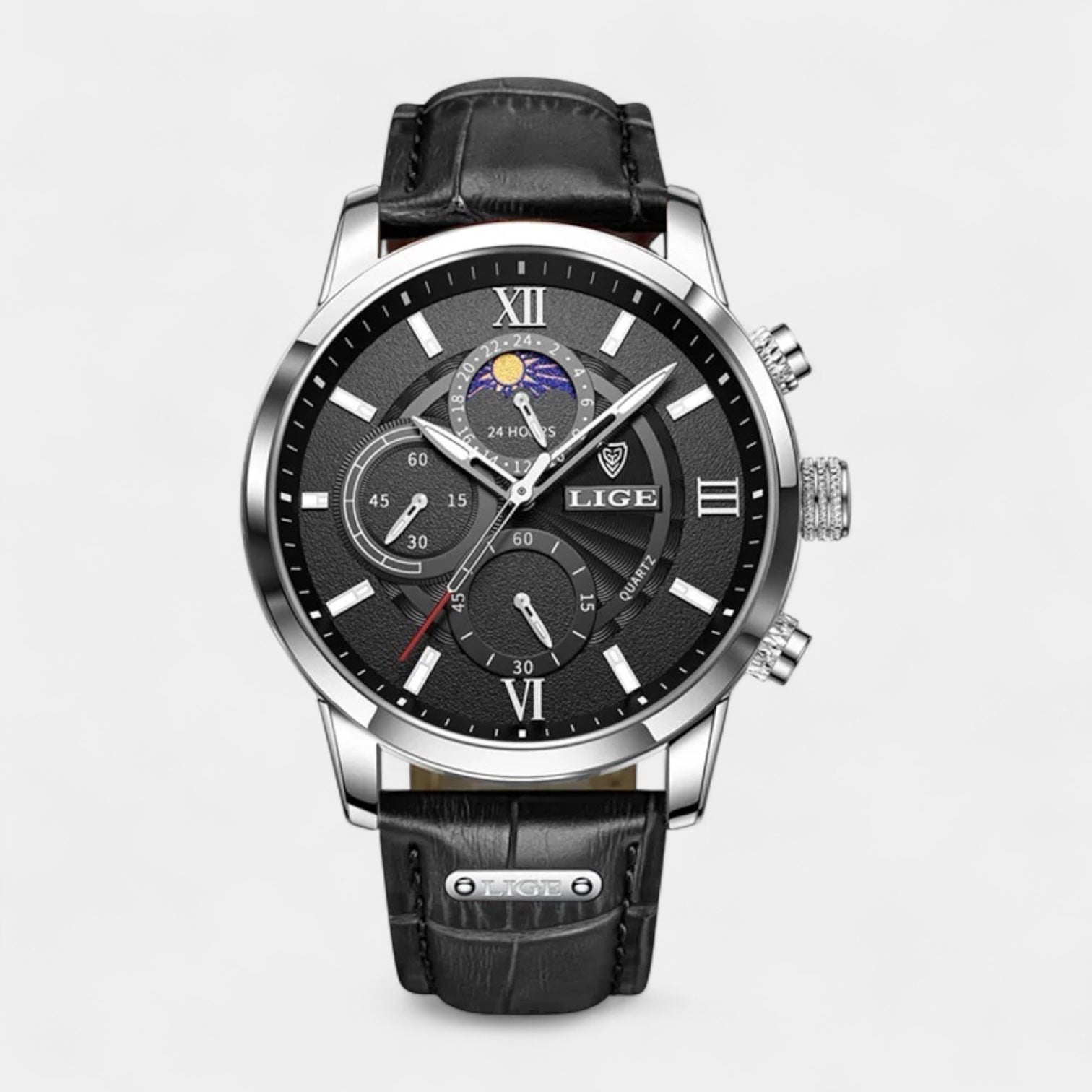 Vintares | Moonphase Chronograph Watch Stainless Steel Leather Band