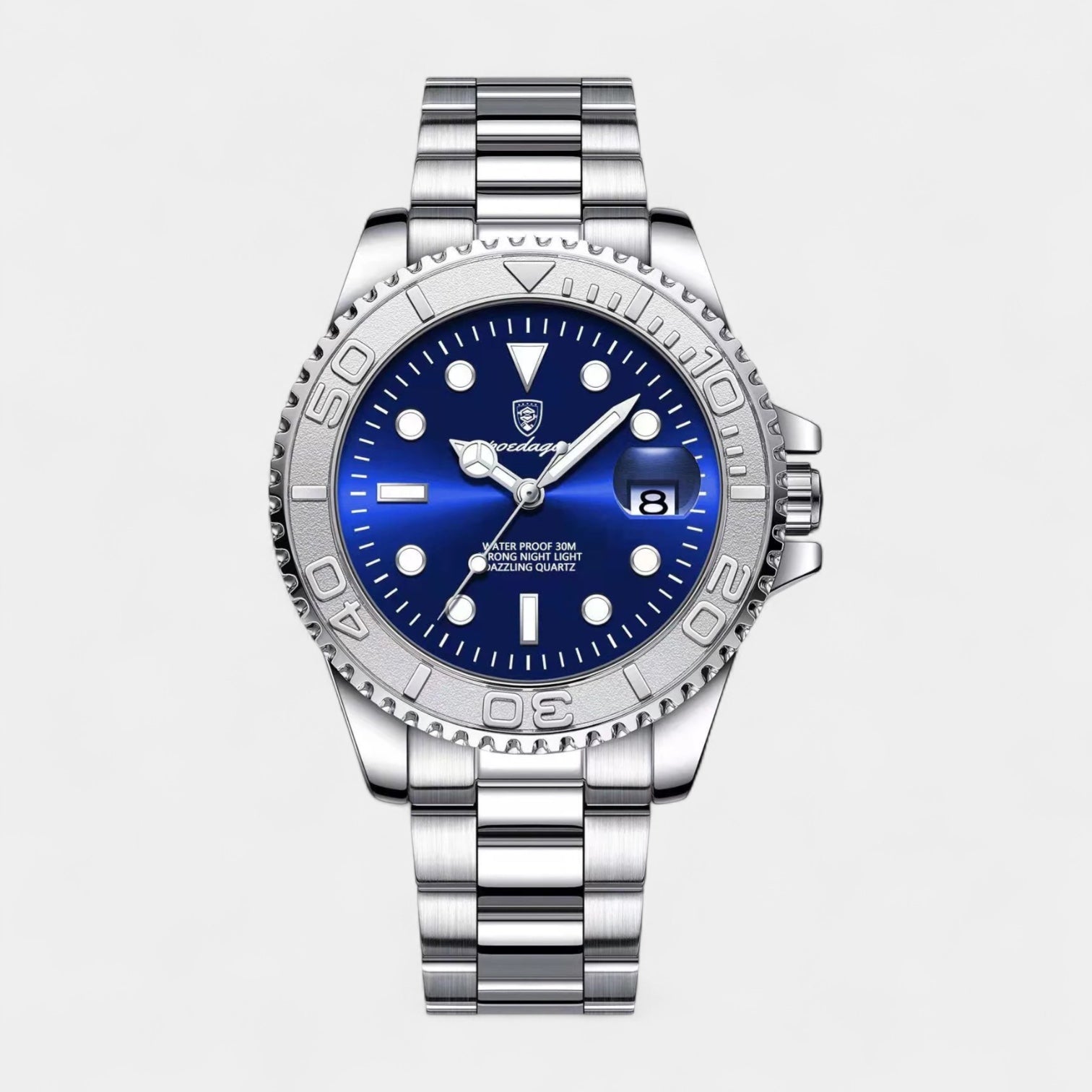 Vintares | Men’s Stainless Steel Diver Quartz Watch with Unidirectional Rotating Bezel & Date Magnifier