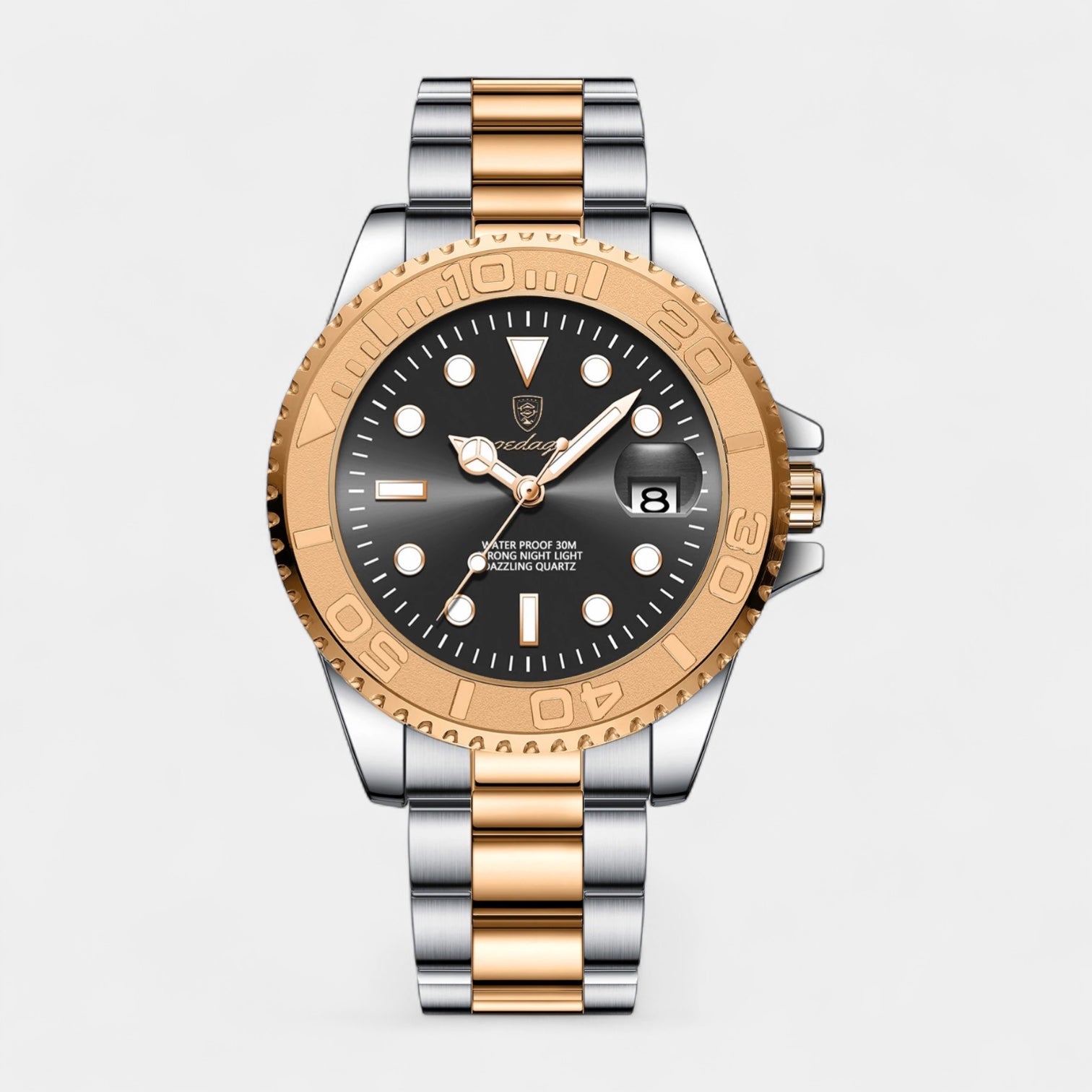 Vintares | Men’s Stainless Steel Diver Quartz Watch with Unidirectional Rotating Bezel & Date Magnifier