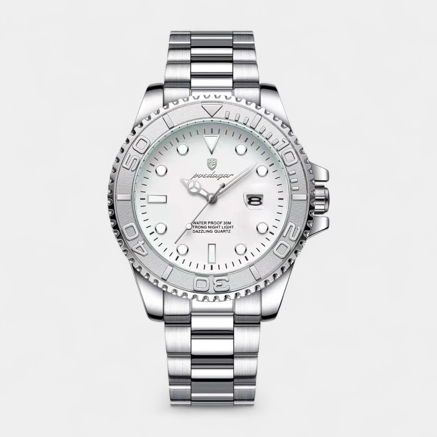 Vintares | Men’s Stainless Steel Diver Quartz Watch with Unidirectional Rotating Bezel & Date Magnifier