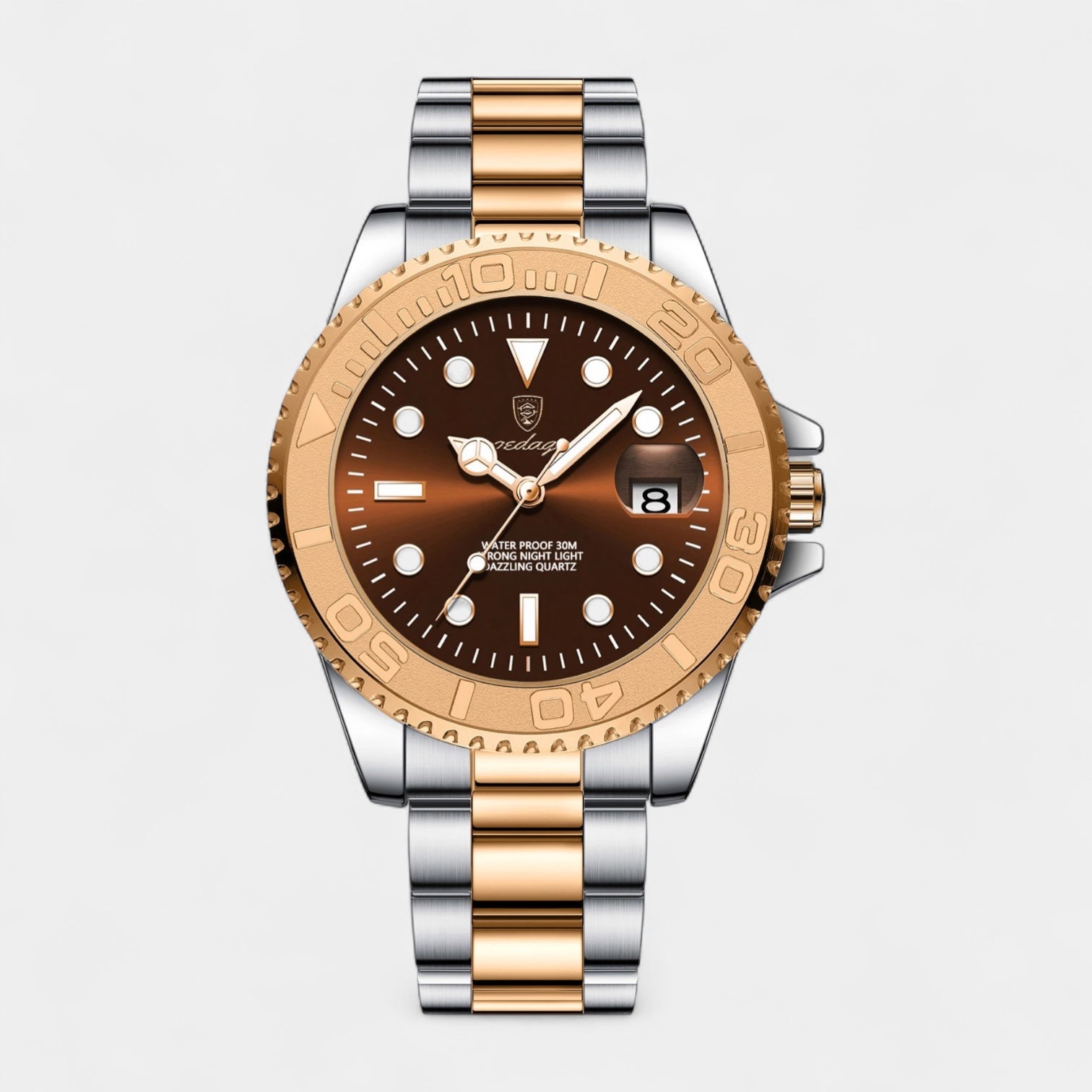 Vintares | Men’s Stainless Steel Diver Quartz Watch with Unidirectional Rotating Bezel & Date Magnifier