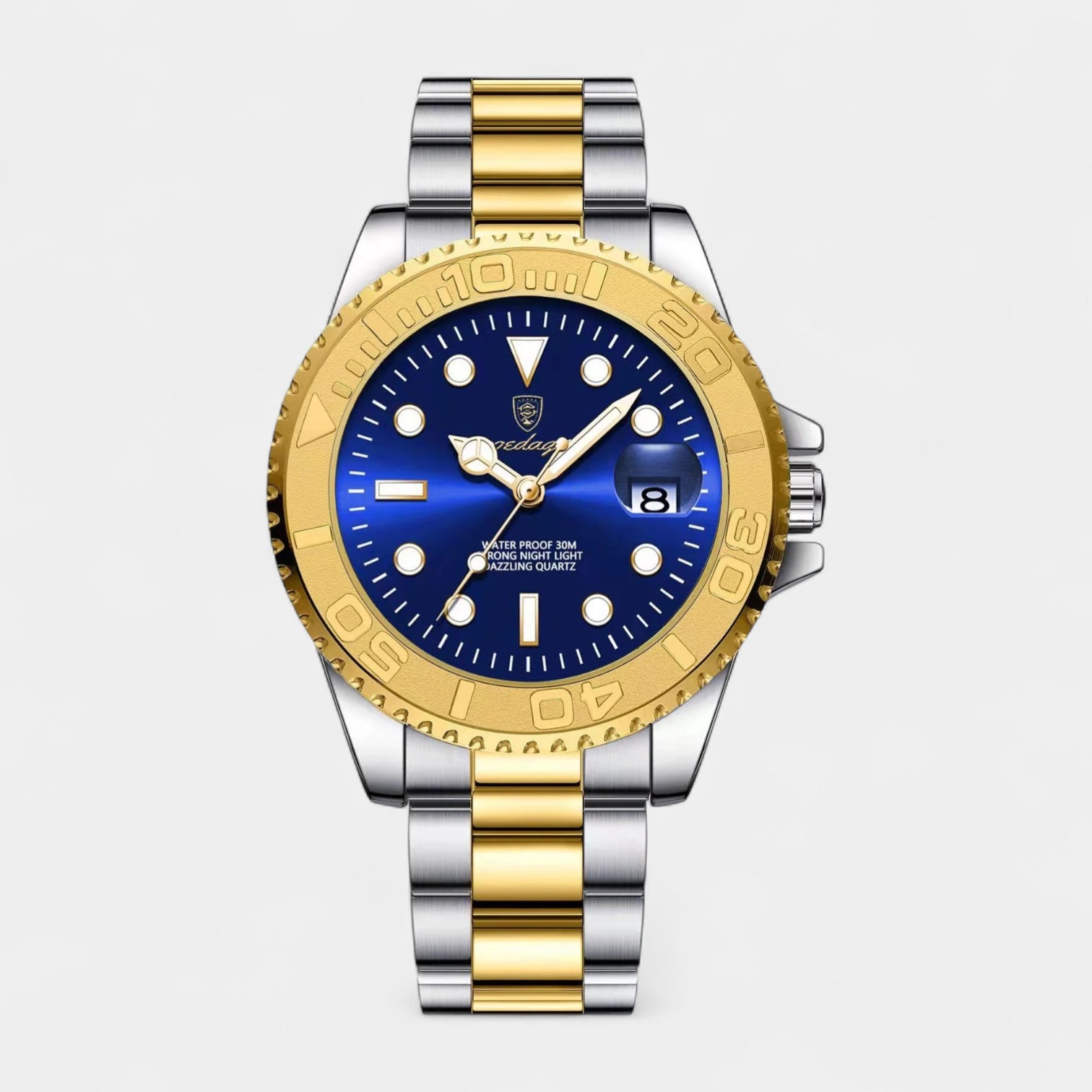 Vintares | Men’s Stainless Steel Diver Quartz Watch with Unidirectional Rotating Bezel & Date Magnifier