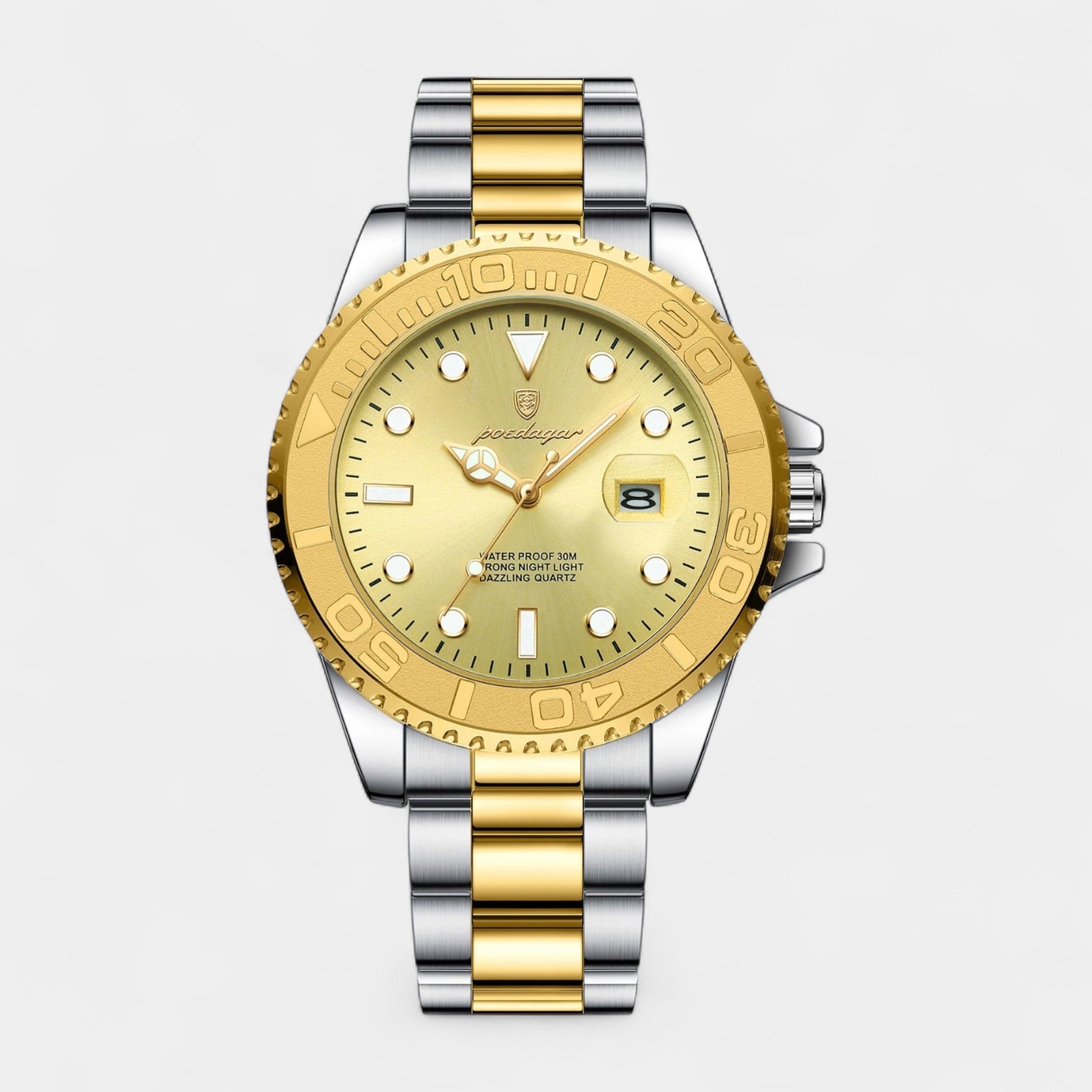 Vintares | Men’s Stainless Steel Diver Quartz Watch with Unidirectional Rotating Bezel & Date Magnifier
