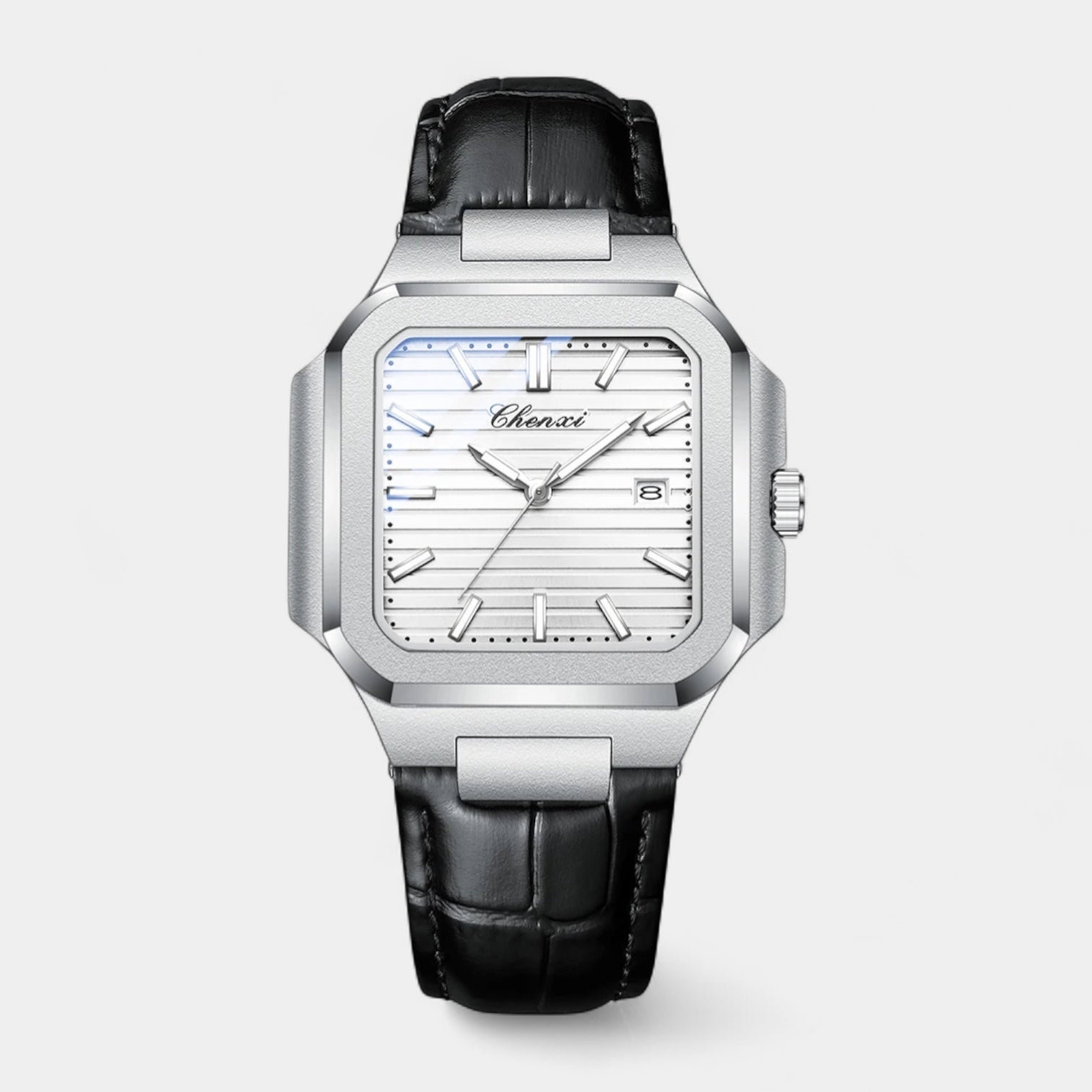 Vintares | Men’s Square Stainless Steel Leather Strap Quartz Watch